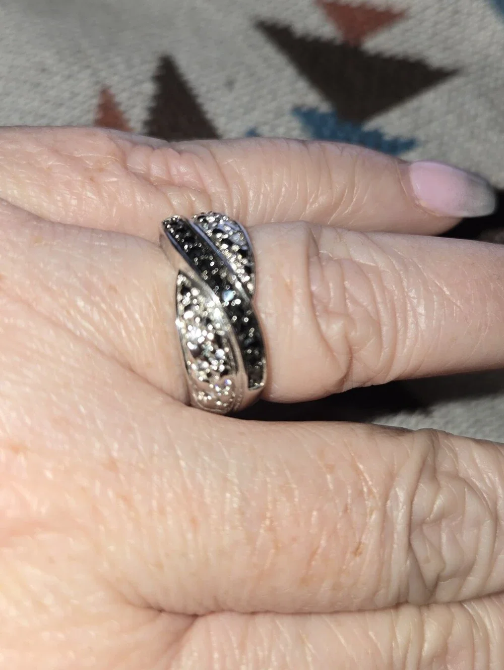 Sterling Silver Black & White Crisscross Ring